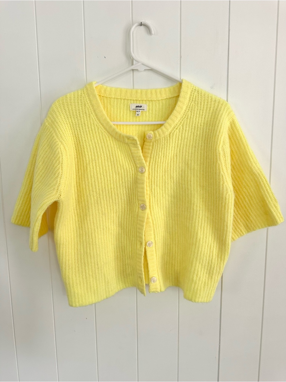 Aerie Bright Yellow unREAL Short Sleeve Cardigan
